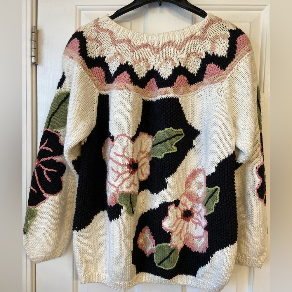 Vintage Jennifer Reed Hand Knitted Floral Oversize Sweater Sz Medium - Picture 9 of 12